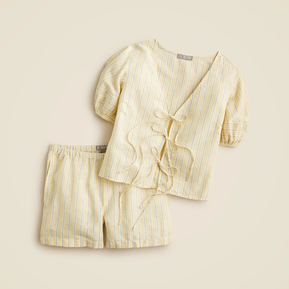 NWT J.Crew Linen-cotton blend tie-front short set, Size L